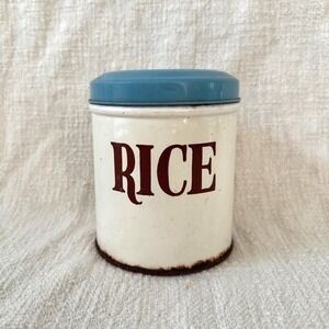 Vintage Tala England Rice Canister | 1950s Enamel Kitchen Storage Tin Blue‎ Lid